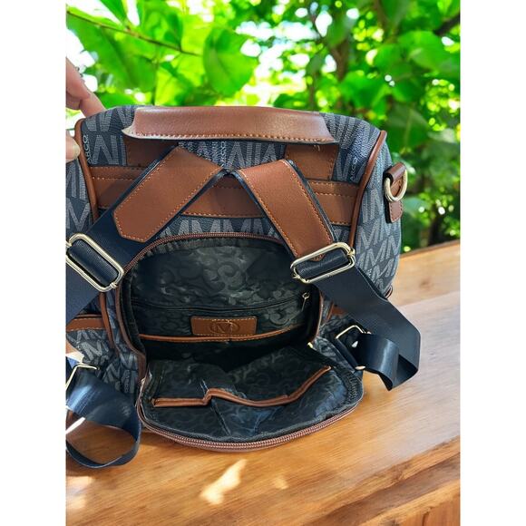 NEW Marco M Collection Backpack Black w/ Brown Leather Purse Adjustable Straps - Picture 2 of 4